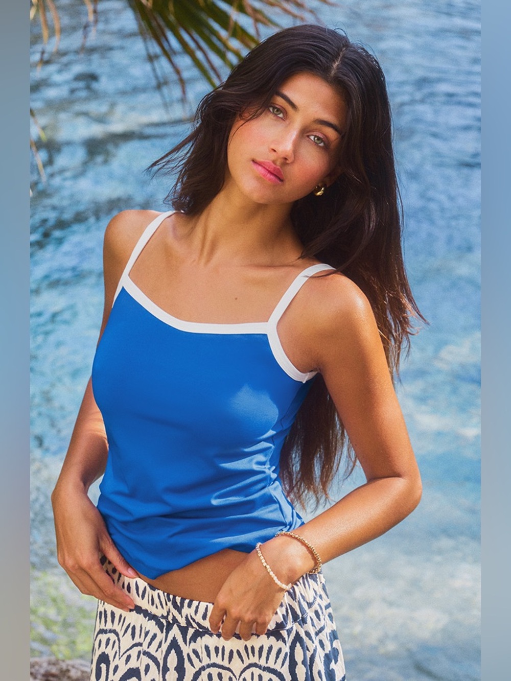 Cupshe NWT royal blue white ringer swim tank top S